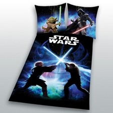Star Wars Bettwäsche Biber Schwertkampf Luke Yoda 100% Baumwolle 135 x 200 cm