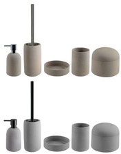 spirella Steingut WC Bürste Zahnputzbecher Seifenspender Badset Klobürste Grau