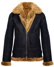 Damen mit Kapuze Schafsfell Jacke B3 Fliegen Leder Raf Aviator Pilot Braune Rote