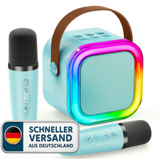 Blauer LED-Karaoke-Box mit 2 Mikrofonen | Bluetooth-Lautsprecher für Kinder