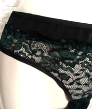 "Hunkemöller"Brazilian Slip Panty Dessous Lingerie schw /grün Spitze  Gr.L Neu