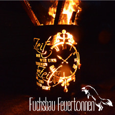 Feuertonne mit - Zeit - Motiv,  aus NEUEM 200L Ölfass,  Feuerkorb, Feuerstelle