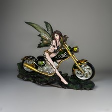 Elfen Figur mit Motorrad - Fantasy Bikerelfe Deko Statue 34x25cm Schwer!