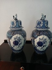 Delfter Deckel-Vasen, blau-weiss Porzellan Bosch Belgien