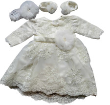 Taufkleid Gr.74 Kleid Baby Taufe Spitze Partykleid Geburtstagset 3tlg ivory 6-9M