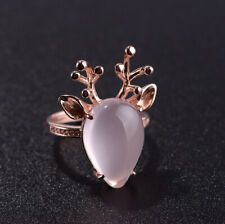 I05 Ring Silber 925 rotvergoldet Hirsch Geweih Rosenquarz größenverstellbar
