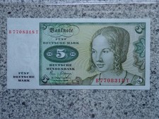 5 DM Schein 1980 Kassenfrisch / Bankfrisch B Serie 2. Januar 1980 Deutsche Mark