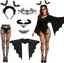 Fledermaus Kostüm Damen Set Halloween Cape Flügeln Augenmaske Vampir Zubehör