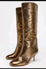 Zara Stiefel Gr. 39 Gold Bronze Neu Kniehoch Kittenabsatz