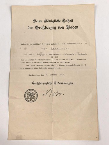 Baden verleihungsurkunde für - baden,,