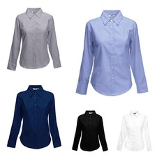 FRUIT OF THE LOOM Ladies Oxford Bluse Damen Langarm Easy Care XS-3XL 65-002 NEU 