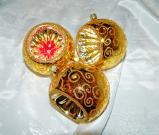 Traumhafte Christbaumkugeln Inge Glas Reflex-Kugeln gold Glitzer 3 Stück 8 cm