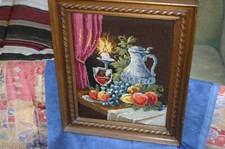 Gobelin Stickbild, Handarbeit " Stillleben " mit Holzrahmen