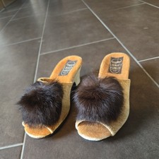 Scholl Sweety Samt Clogs Pantoletten Hausschuhe Peep Toes Fellbommel Gr. 36 NEU