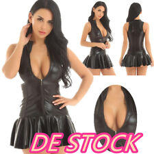Damen`Sexy Wetlook Leder Bodycon Mini Kleids Babydoll Party Clubwear Nachtkleid