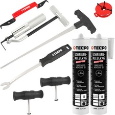 TECPO WINDSCHUTZSCHEIBEN AUSBAU MONTAGE SET + 2x SCHEIBENKLEBER PRIMERLOS 290 ml