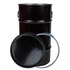 60 L Blechfass Stahlfass Fass Ölfass Metallfass Tonne Hobbock Deckelfass schwarz