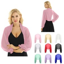 DE Damen Chiffon Bolero Langarm Strickjacke Bikini Cover up Cardigan Tops Shrug