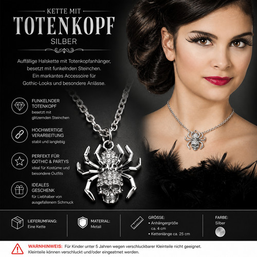 Totenkopf kette silber strass - totenkopf,
