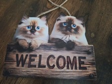 Holzschild,  Willkommenschild, Motiv Katzen