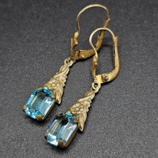 Jugendstil Ohrringe Messing Double? mit blauem Schmuckstein Floral Drop