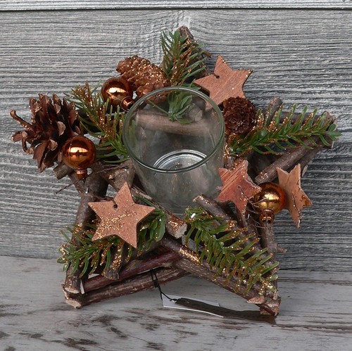 Holzkranz mit deko windlicht - mit,