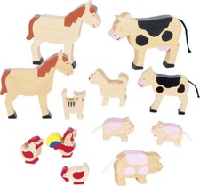 BAUERNHOFTIERE 12 Teile Holz Pferd  Kuh Schwein Tiere Holztiere Holzfiguren NEU