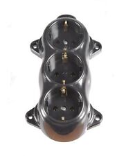 Aufputz Vintage Steckdose Rund Retro 3-fach Aufputz Schuko Schwarz