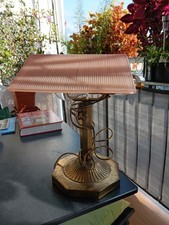 Klavier  Bankers Lamp Messing  Frankreich Rosaglass Schirm H33 cm D 18 O 26 cm