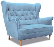 Sofa 2 Sitzer Couch Sessel skandinavisch klassisch Samt Holz Füße Knöpfe Farben