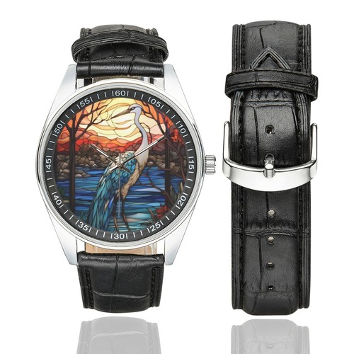 Buntglas kranich uhr - kranich,