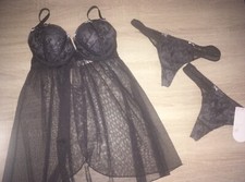 Lingerie Set / Babydoll Push up +zwei Strings -Neu mit Etikett -