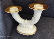 Kerzenständer 2armig mit Goldrand, Volkstedt, Elfenbein, Nr. 2579