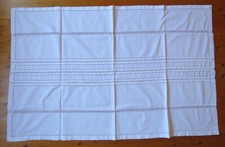 Tischdecke Leinen Hohlsaum Spitze Lochstickerei 106 x 167 cm weiß