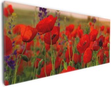 Wallario Leinwandbild Wandbild Mohnblumen Feld Rot lila   Korn Pflanze Blume