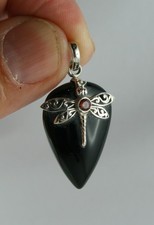 Anhänger Libelle schwarzer Onyx und Granat 925 Sterling Silber Edelsteine
