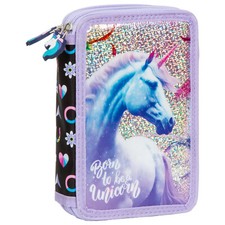 Einhorn Federtasche gefüllt 2 Fach Federmäppchen Stifte Etui Federmappe Unicorn
