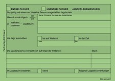 10 Stück Begehungsschein Jagderlaubnisschein Vordrucke auf Karton NEU !! Grün