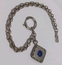 Antike Taschenuhrenkette silberfarben m. Anhänger 25cm Uhrenkette (30)