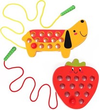 QZMTOY Montessori Holz-Spielzeug Fädel-Spiel Lernspiel Motorik-Spielzeug, Kinder