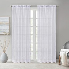 IVY EIN Paar karierte Patten Voile Vorhang Schlitz Top massiv durchsichtig + Krawattenrücken