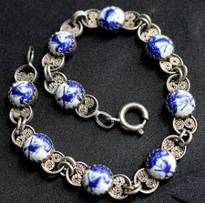 Vintage Armband filigran Silber * Punze 835 * Delft Emaille Holland Windmühlen