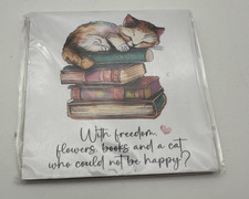 Abouki Handmade Bild 10x10cm Books and Cats Neu Deko