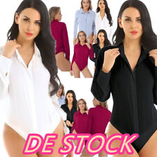 DE^ranrann Damen Hemd Body Langarm Shirt Blusen Umlegekragen Bodybluse Hemdbluse