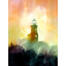 Leuchtturm im Nebel Aquarell