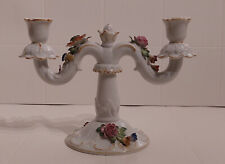 Porzellan Kerzenhalter Kerzenständer zweiarmig mit Blumen Verzierung  Schierholz