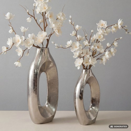 Vase 2er set metall silber - vase,