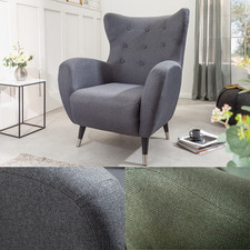 Retro Design Sessel DON - FARBWAHL - Flachgewebe Metall - Federkern Ohrensessel