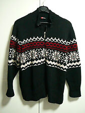 M LeComte Strickjacke Gr 48 schwarz weiß-rotes Norwegermuster mit Perlen