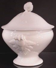 seltene antike Suppen Deckel Prunk Terrine Porzellan Frankreich Rose weiß 3,2 L